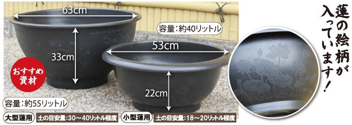 ハス絵柄入りプラ製鉢