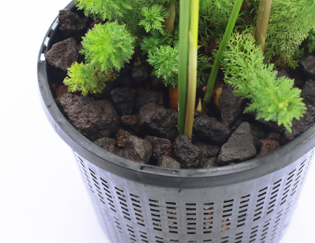 メッシュカゴと水質浄化石のアップ画像